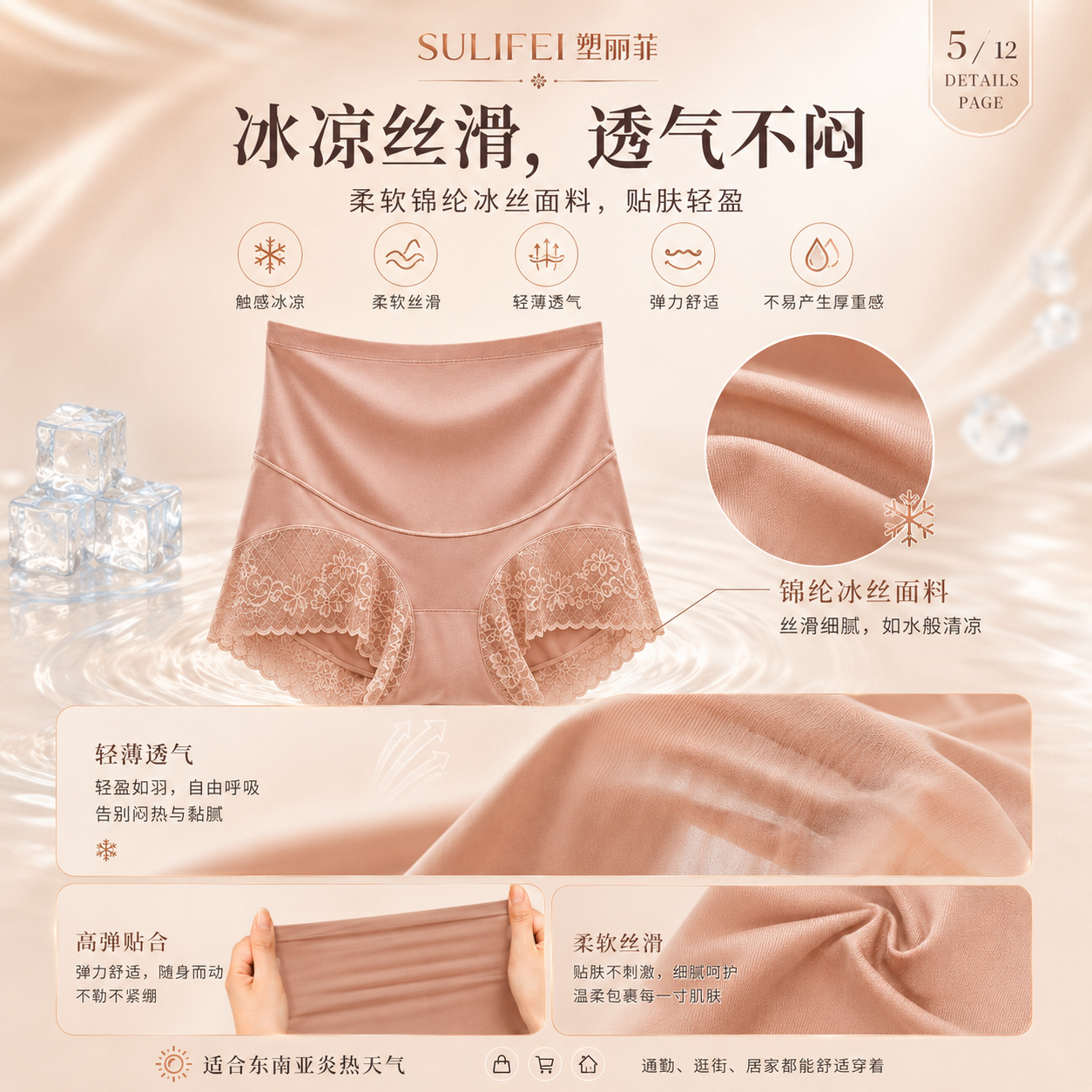 Model side view shaping underwear detail