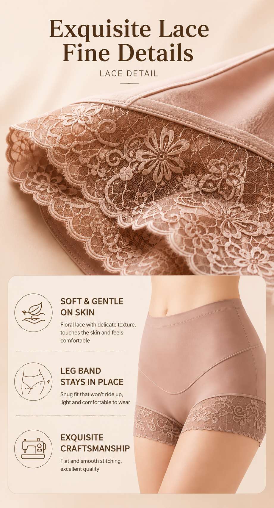 Model front display wearing high-waist lace shapewear panties