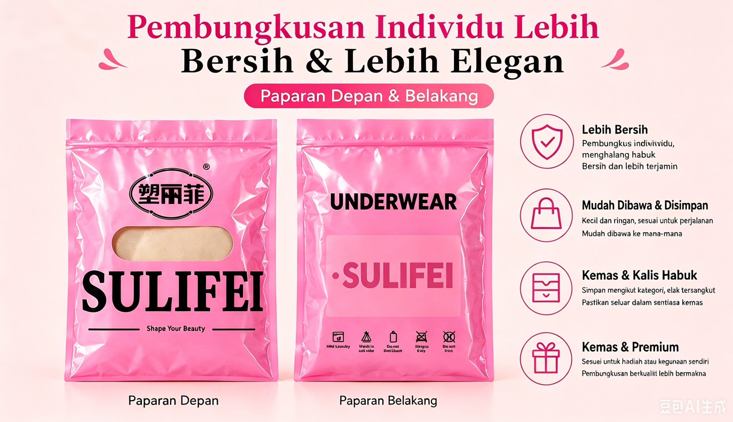 Pink packaged high waist women's underwear collection